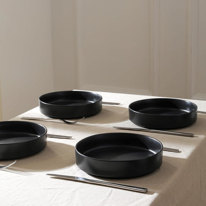 Stone Lain Celina Stoneware 4 Piece Pasta Bowl Set, Home Kitchen Utensils, Black