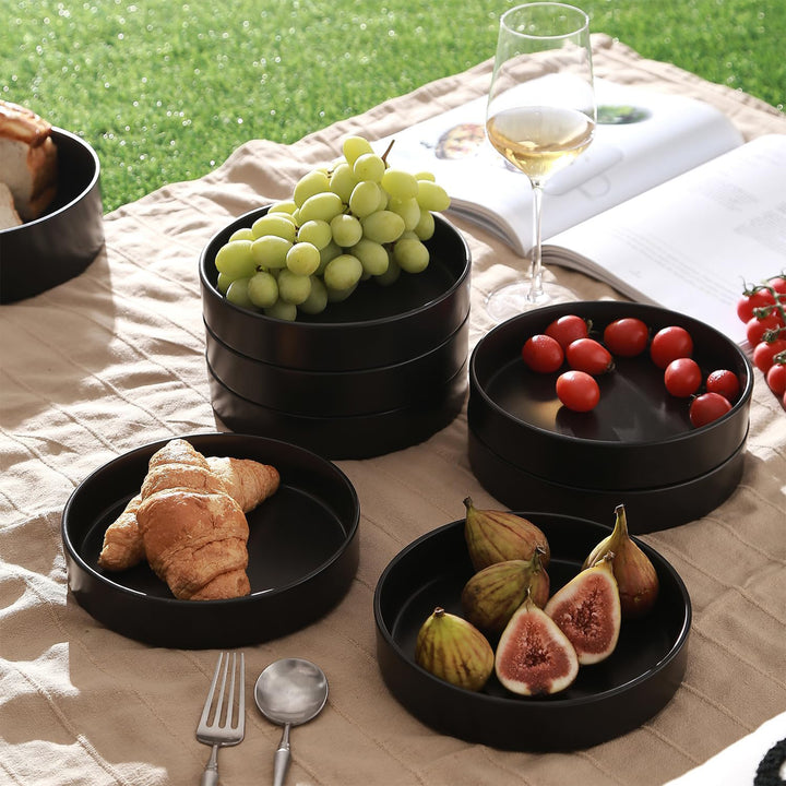 Stone Lain Celina Stoneware 4 Piece Pasta Bowl Set, Home Kitchen Utensils, Black