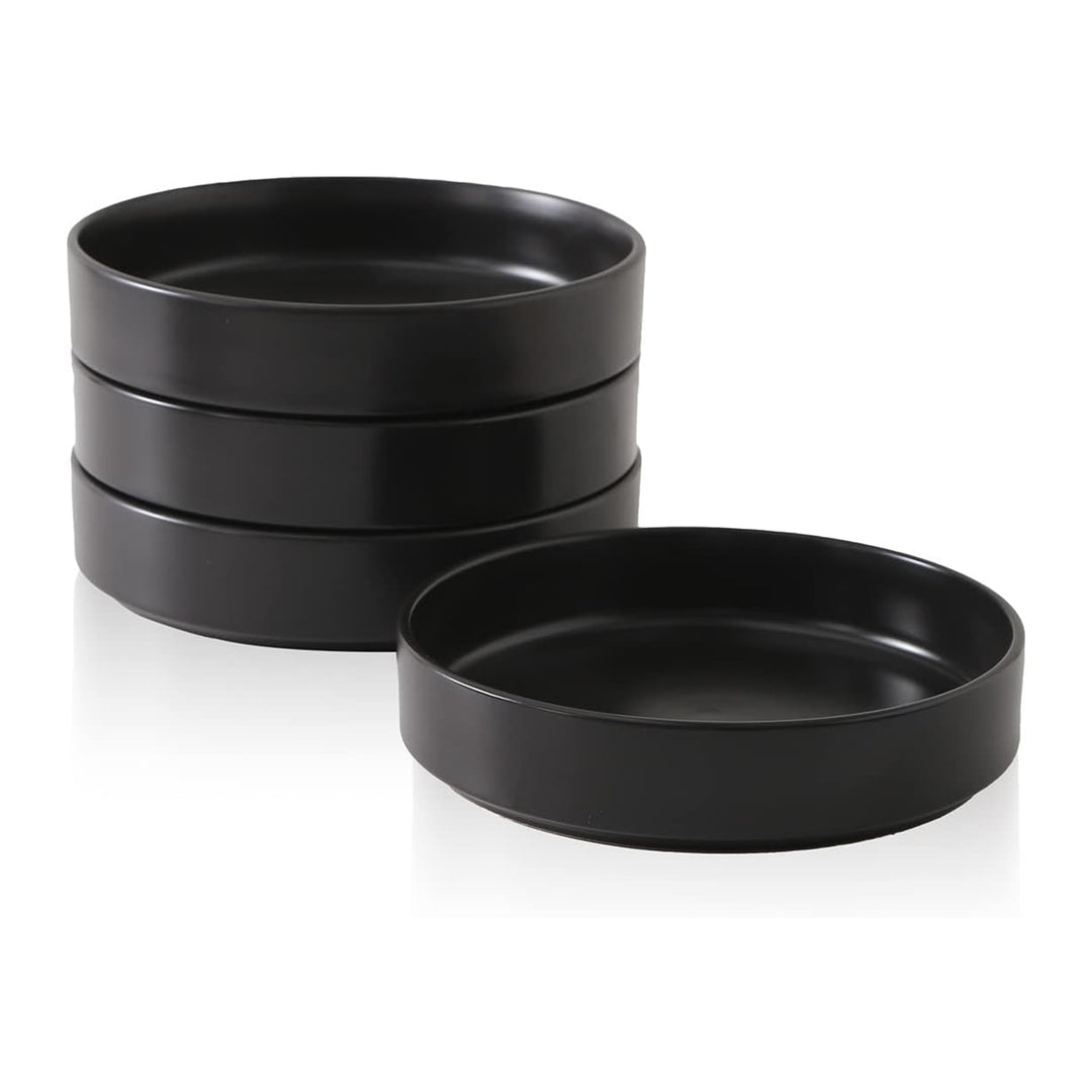 Stone Lain Celina Stoneware 4 Piece Pasta Bowl Set, Home Kitchen Utensils, Black