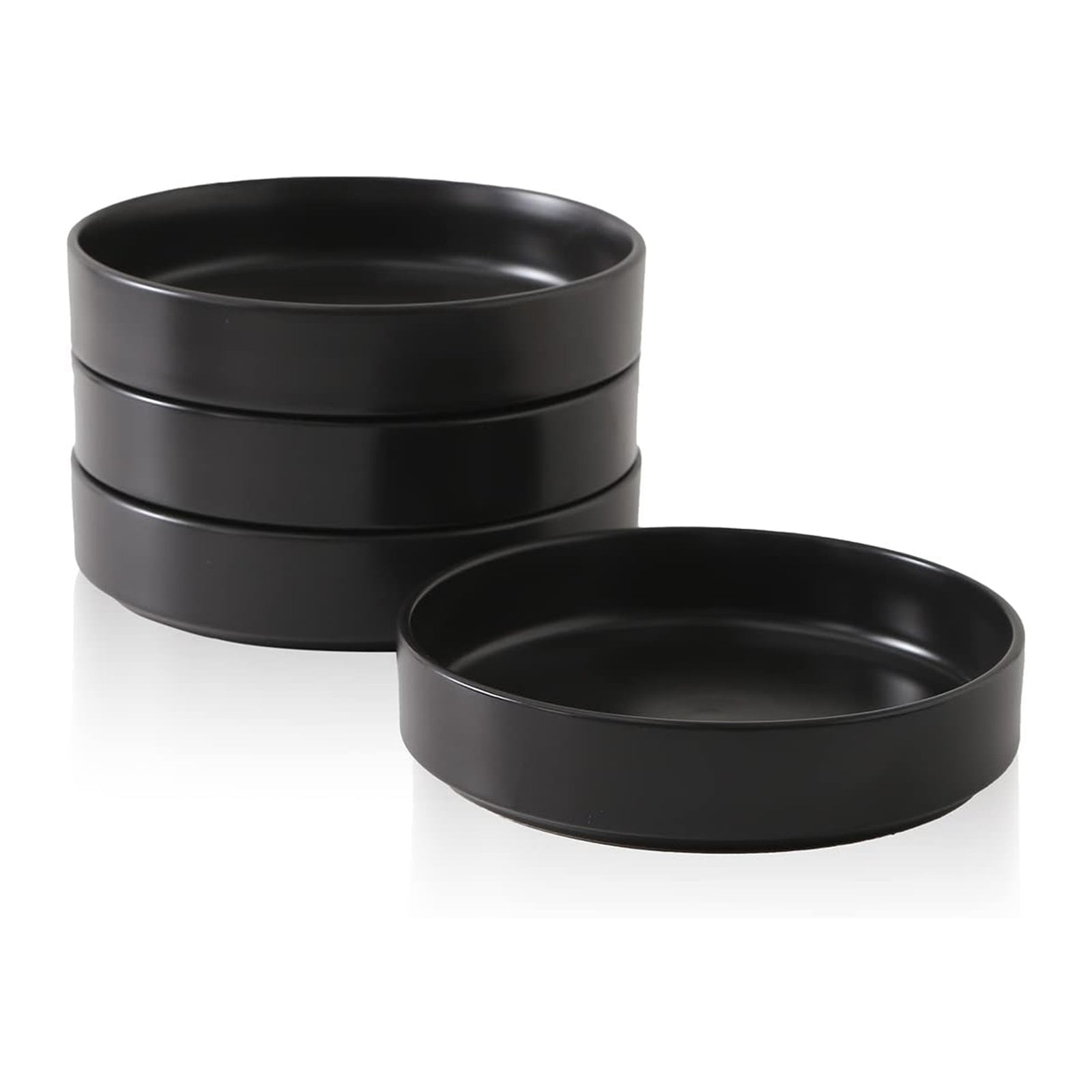 Stone Lain Celina Stoneware 4 Piece Pasta Bowl Set, Home Kitchen Utensils, Black - VMInnovations