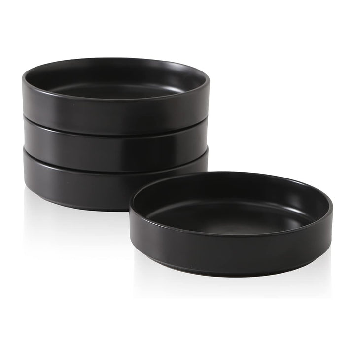 Stone Lain Celina Stoneware 4 Piece Pasta Bowl Set, Home Kitchen Utensils, Black