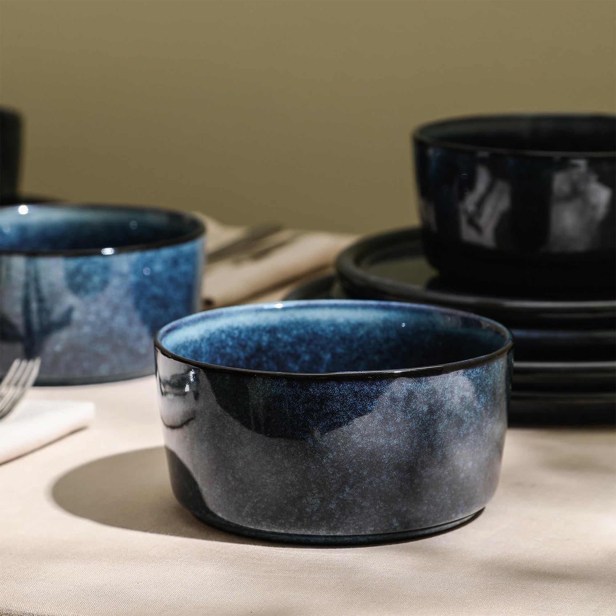 Stone Lain 12pc Stoneware Dinnerware Set Plates, Bowls, Dark Blue (Open Box) - VMInnovations