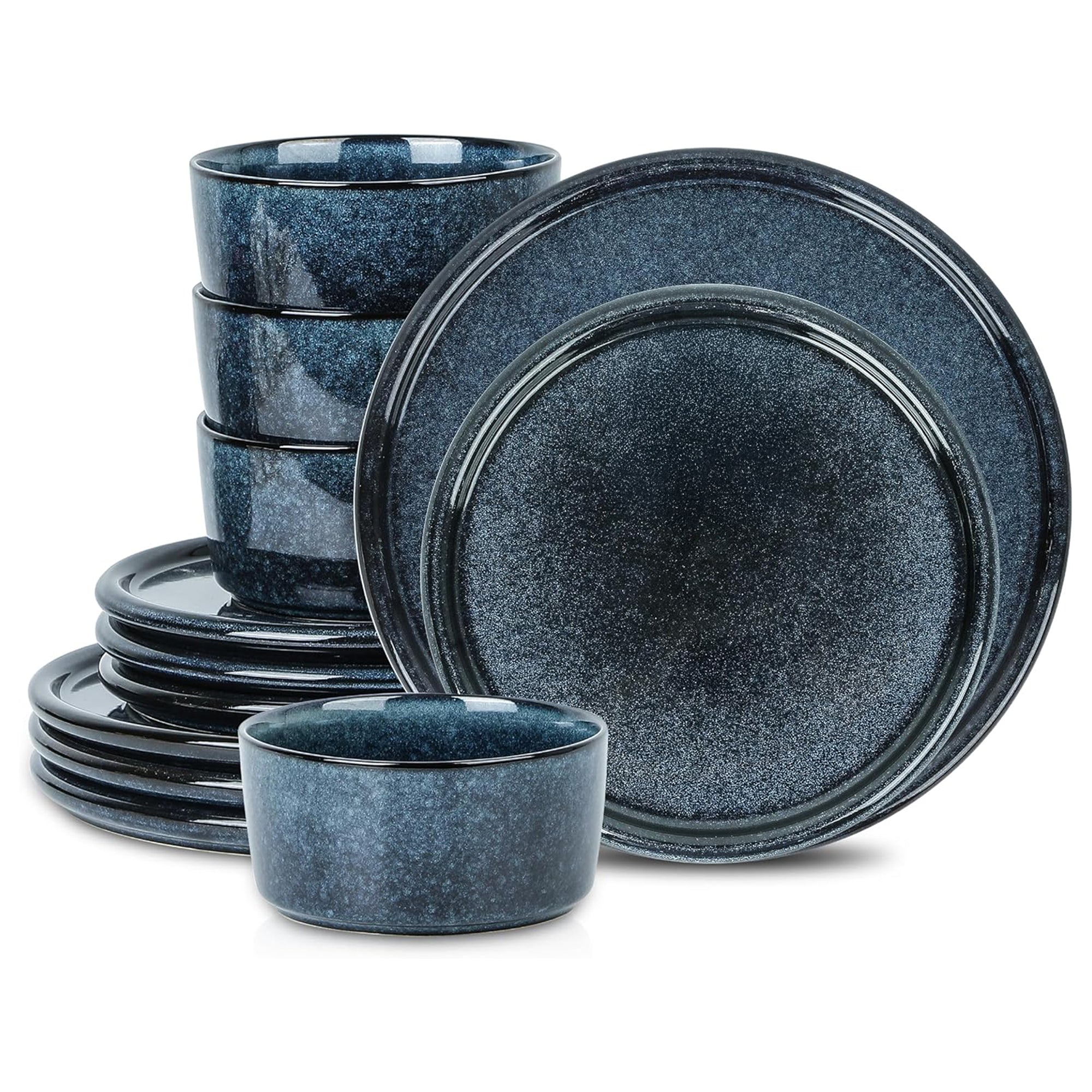 Stone Lain 12pc Stoneware Dinnerware Set Plates, Bowls, Dark Blue (Open Box) - VMInnovations
