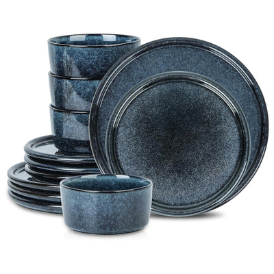 Stone Lain 12pc Stoneware Dinnerware Set Plates, Bowls, Dark Blue (Open Box) - VMInnovations