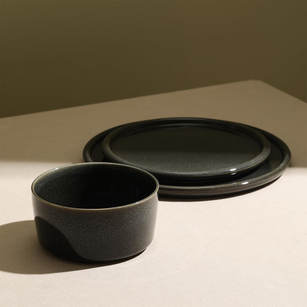 Stone Lain 12 Piece Modern Stoneware Dinnerware Set Plates, Bowls, Charcoal Grey