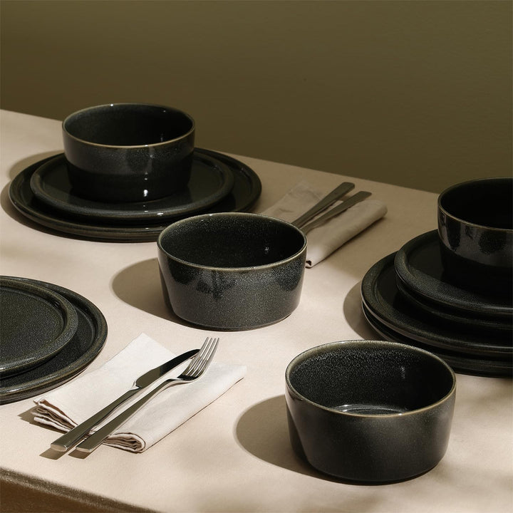 Stone Lain 12 Piece Modern Stoneware Dinnerware Set Plates, Bowls, Charcoal Grey