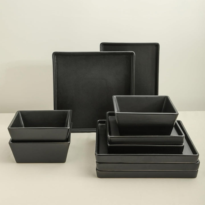 Stone Lain Grace Stoneware 12 Piece Dinnerware Set, Service for 4, Matte Black