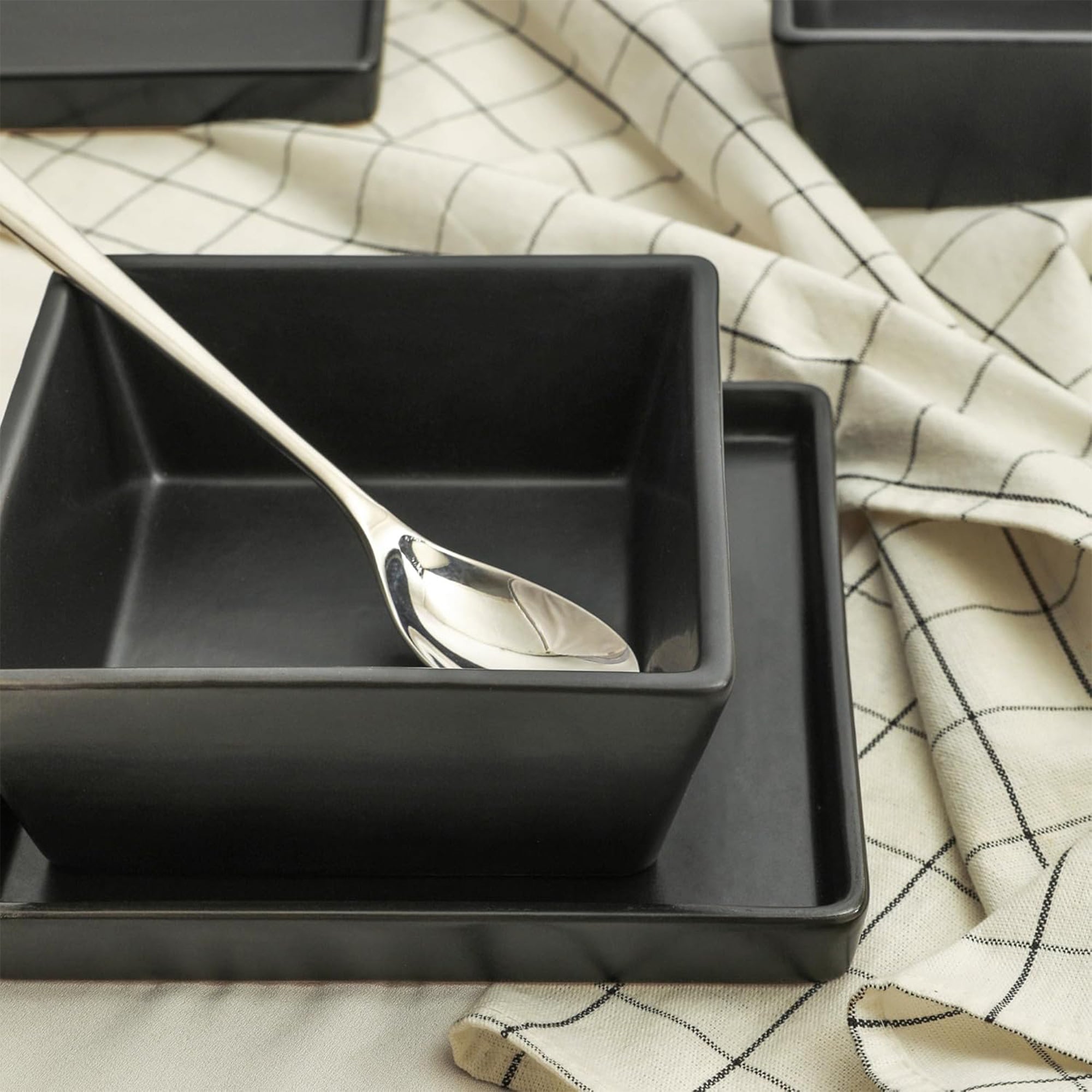 Stone Lain Grace Stoneware 12 Piece Dinnerware Set, Service for 4, Matte Black - VMInnovations