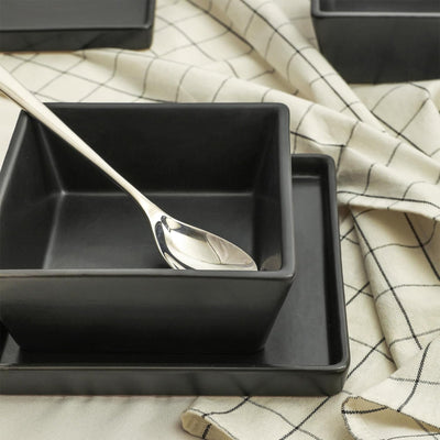Stone Lain Grace Stoneware 12 Piece Dinnerware Set, Service for 4, Matte Black - VMInnovations