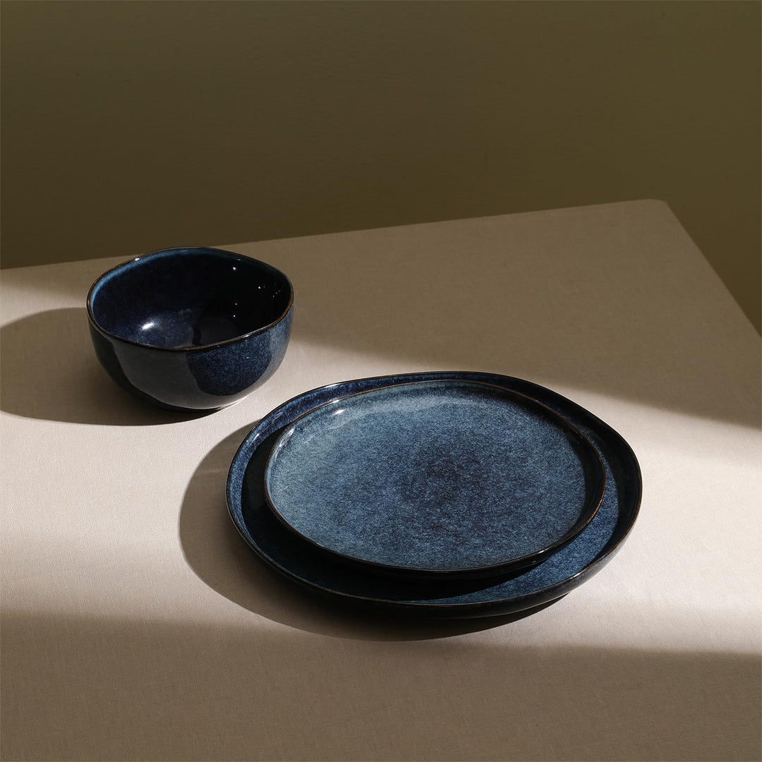 Stone Lain Mirella Stoneware 12 Piece Dinnerware Set, Service for 4, Deep Blue
