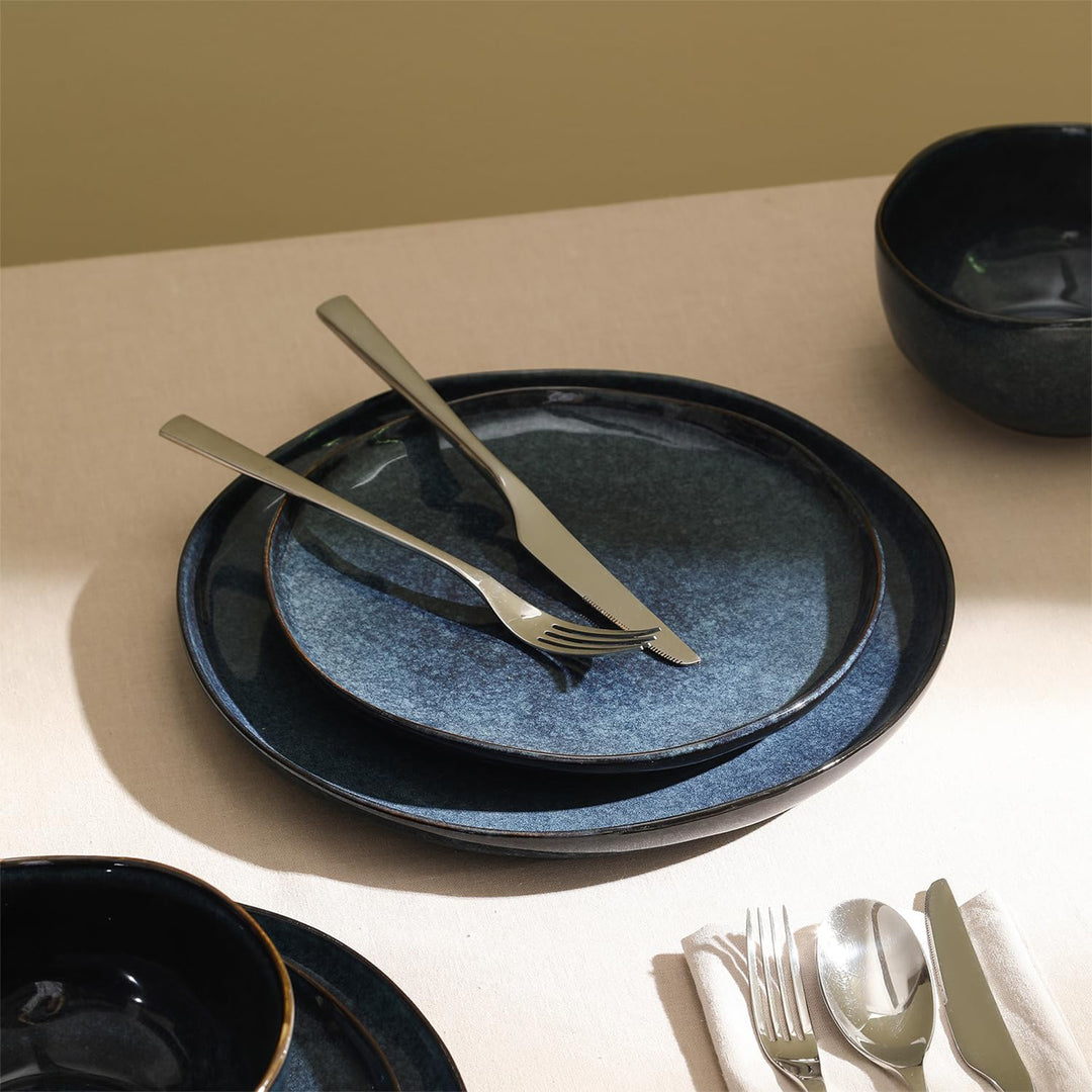 Stone Lain Mirella Stoneware 12 Piece Dinnerware Set, Service for 4, Deep Blue