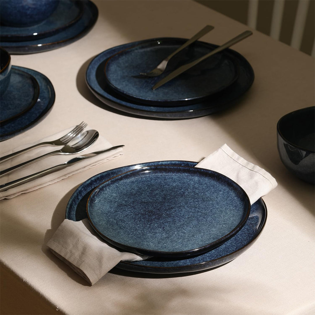 Stone Lain Mirella Stoneware 12 Piece Dinnerware Set, Service for 4, Deep Blue