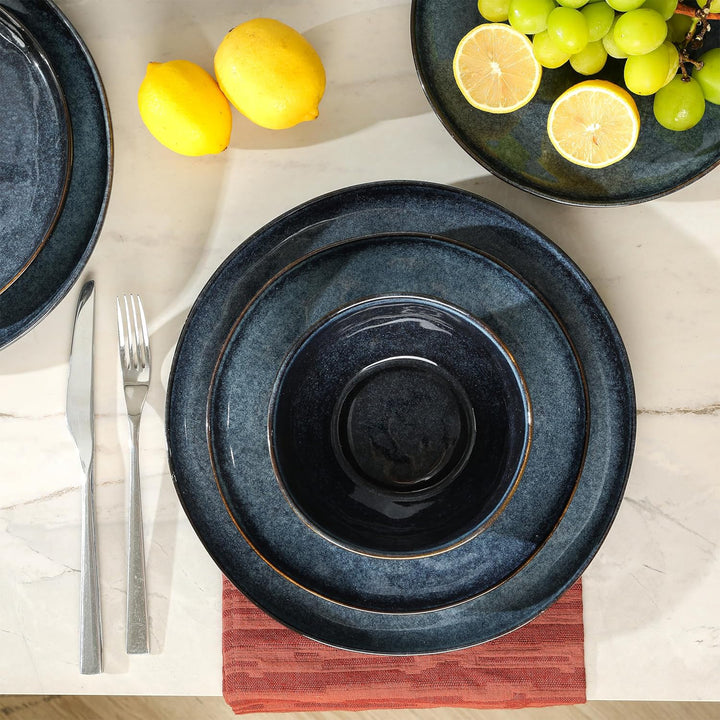 Stone Lain Mirella Stoneware 12 Piece Dinnerware Set, Service for 4, Deep Blue
