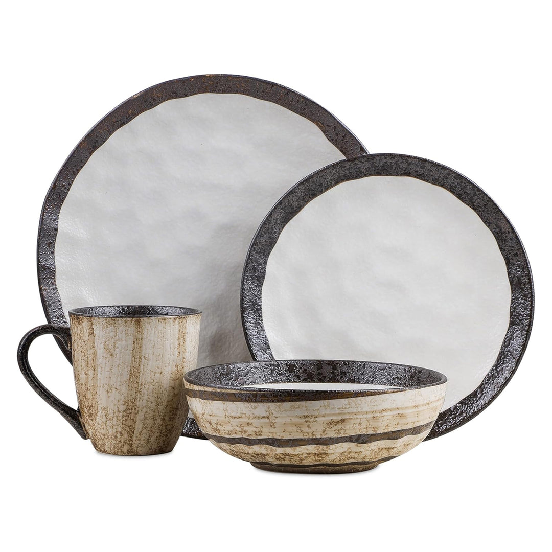 Stone Lain Lucy Porcelain 16 Piece Dinnerware Set, Service for 4 People, Beige