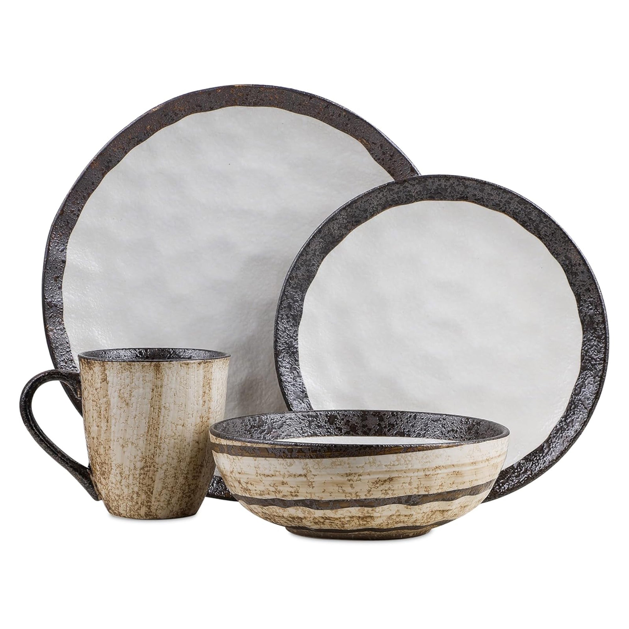 Stone Lain Lucy Porcelain 16 Piece Dinnerware Set, Service for 4 People, Beige - VMInnovations