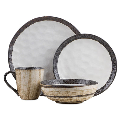 Stone Lain Lucy Porcelain 16 Piece Dinnerware Set, Service for 4 People, Beige - VMInnovations