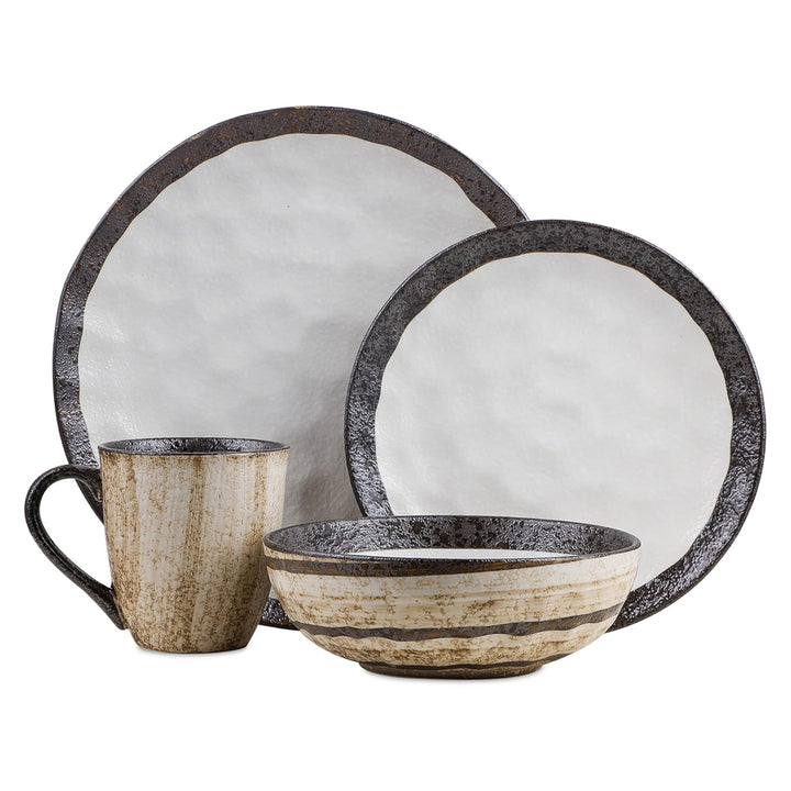Stone Lain Lucy Porcelain 16 Piece Dinnerware Set, Service for 4 People, Beige