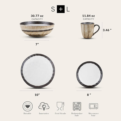 Stone Lain Lucy Porcelain 16 Piece Dinnerware Set, Service for 4 People, Beige - VMInnovations