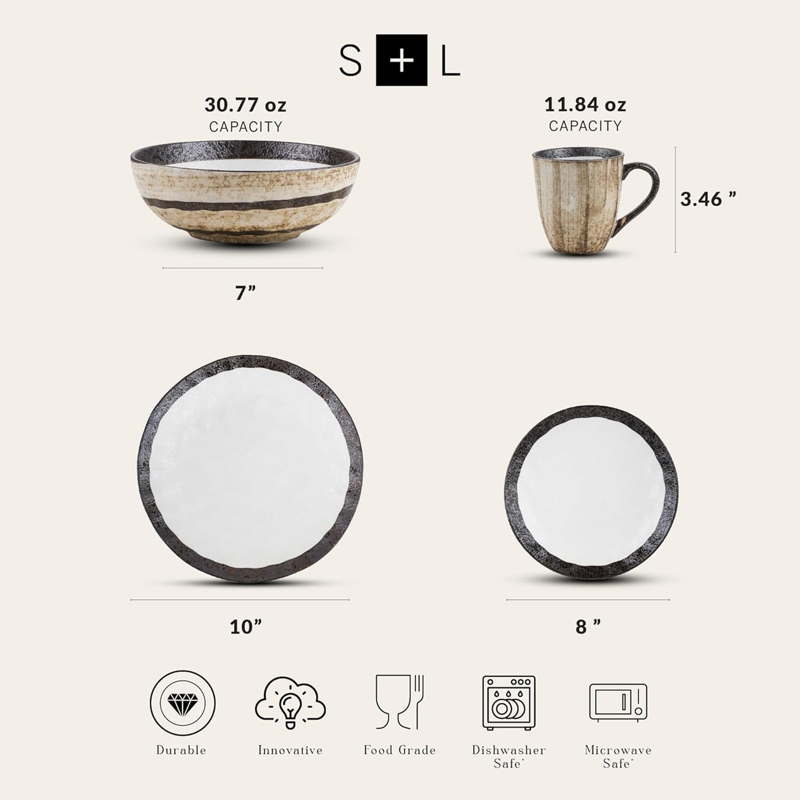 Stone Lain Lucy Porcelain 16 PC Dinnerware Set, Service for 4 People (Open Box) - VMInnovations