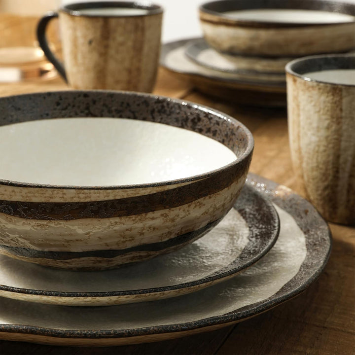 Stone Lain Lucy Porcelain 16 Piece Dinnerware Set, Service for 4 People, Beige