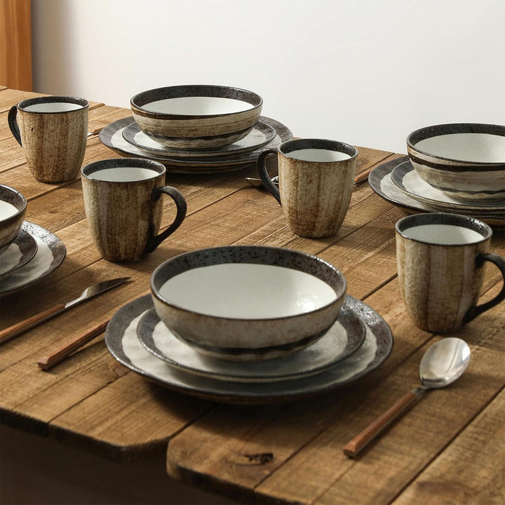 Stone Lain Lucy Porcelain 16 Piece Dinnerware Set, Service for 4 People, Beige