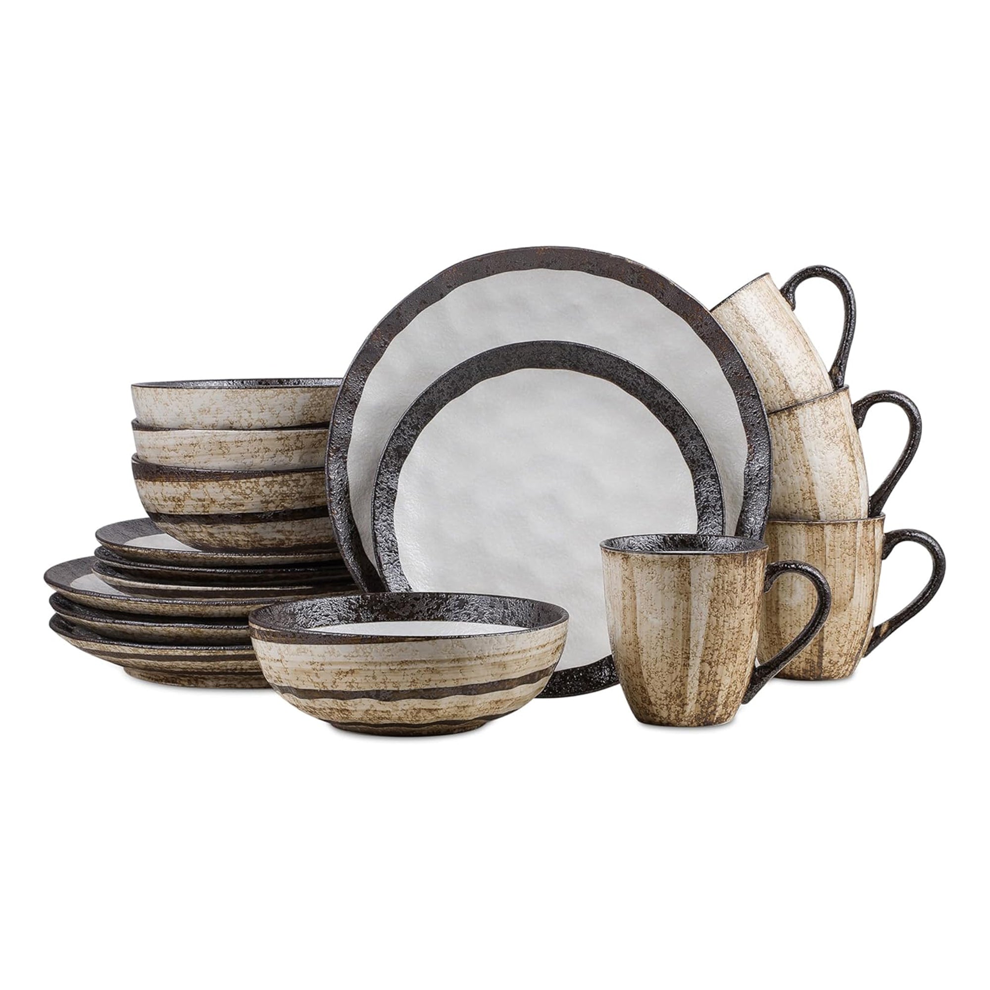 Stone Lain Lucy Porcelain 16 Piece Dinnerware Set, Service for 4 People, Beige - VMInnovations