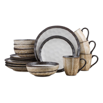 Stone Lain Lucy Porcelain 16 Piece Dinnerware Set, Service for 4 People, Beige - VMInnovations