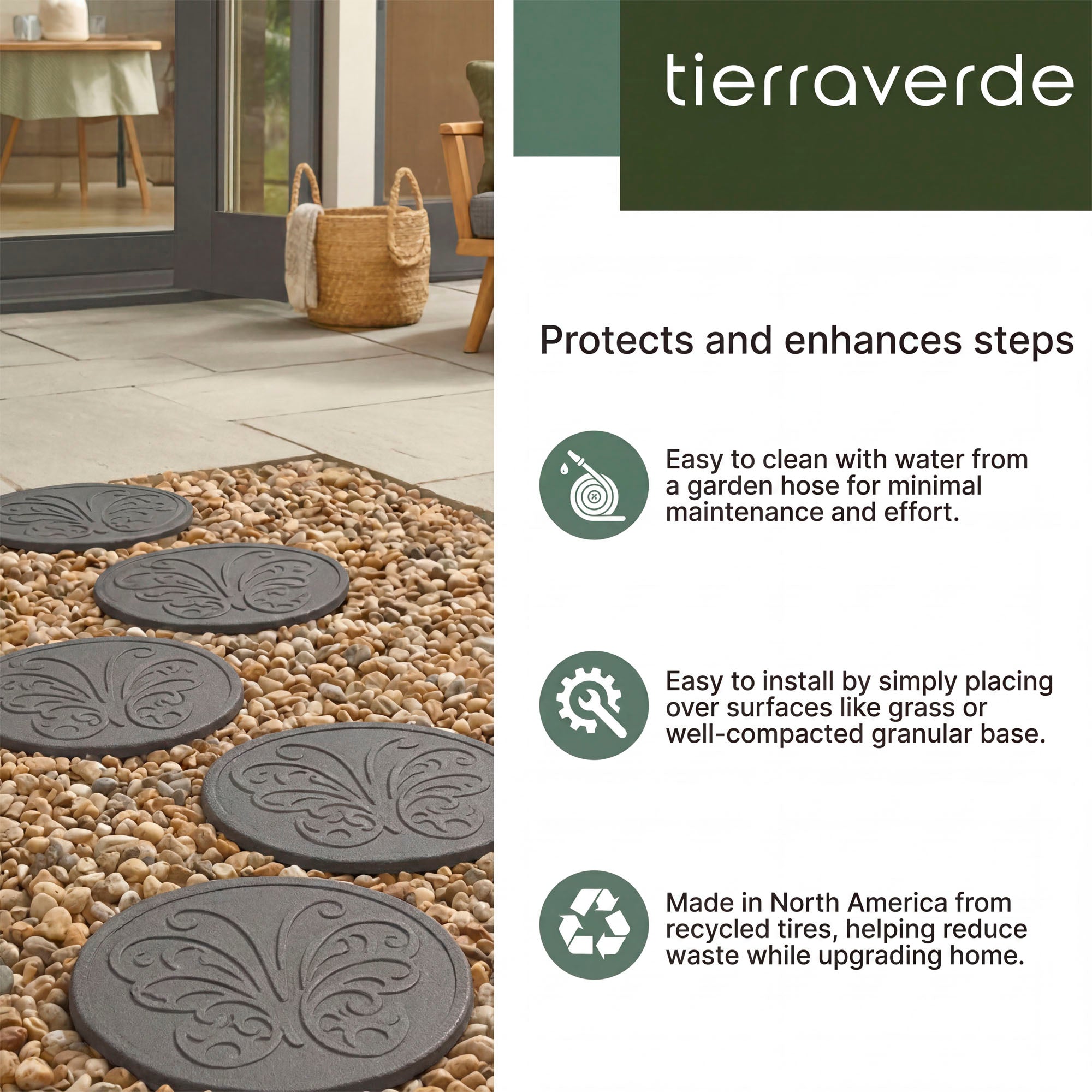 TierraVerde 4 Pack 18" x 18" Butterfly Round Decorative Stepping Stones, Grey - VMInnovations
