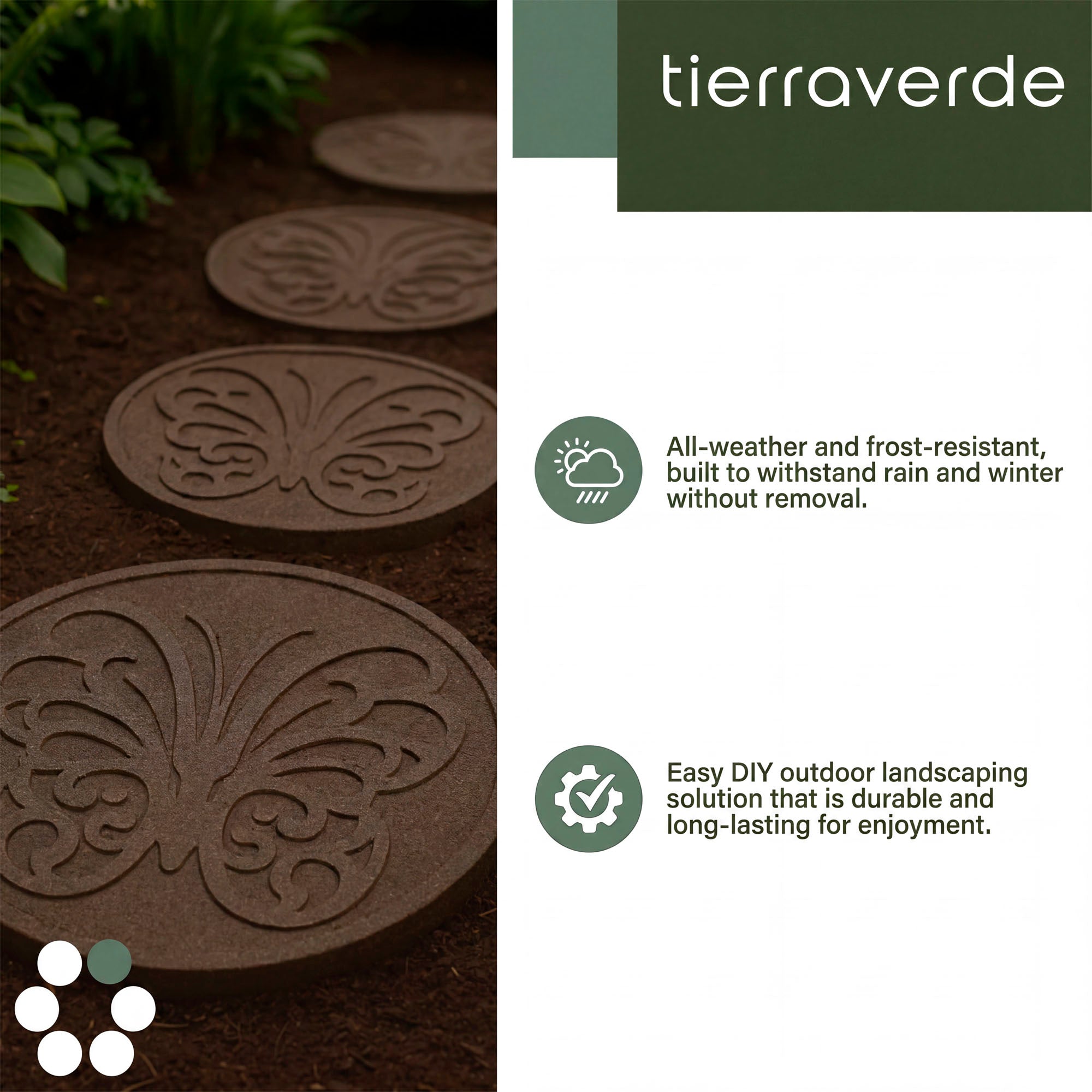 TierraVerde 4 Pack 18" x 18" Butterfly Round Decorative Stepping Stones, Grey - VMInnovations