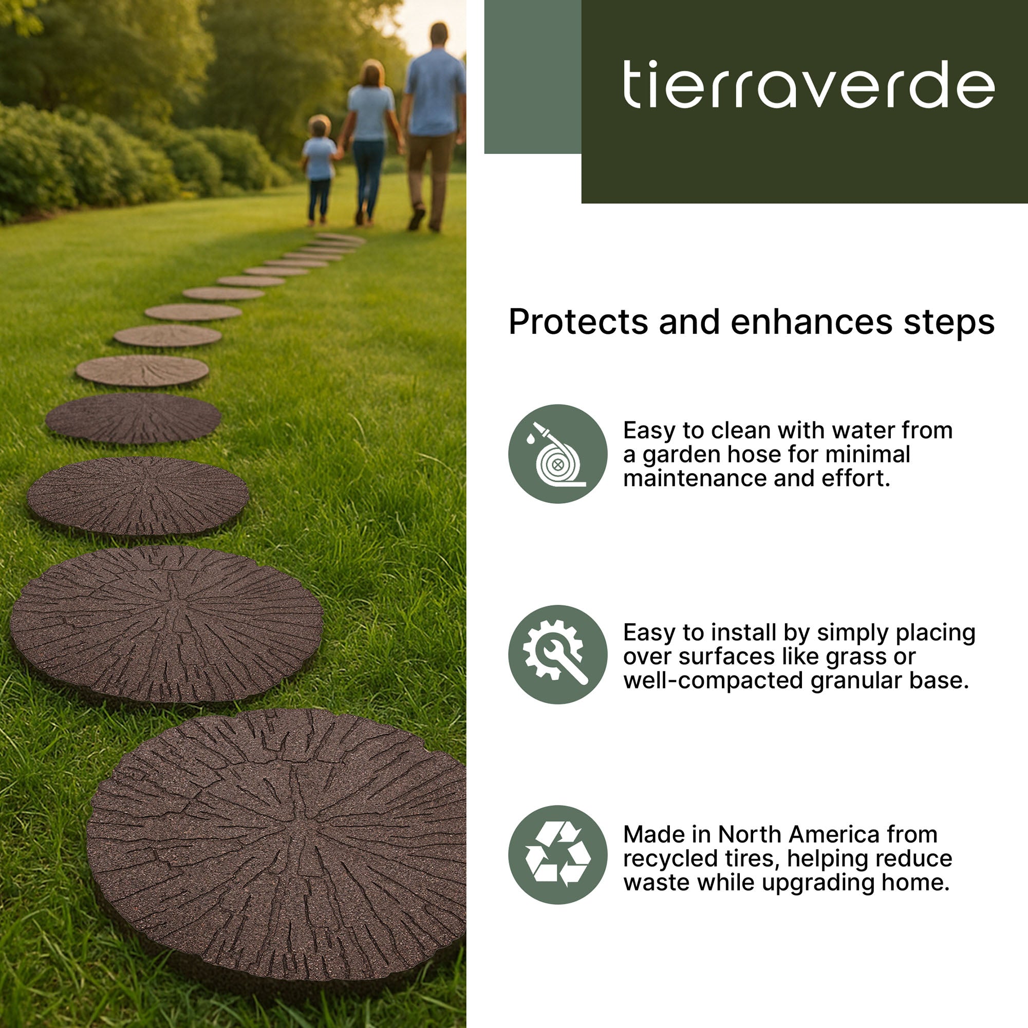 TierraVerde 4 Pack 18x18" Cracked Log Round Decorative Stepping Stones, Brown - VMInnovations