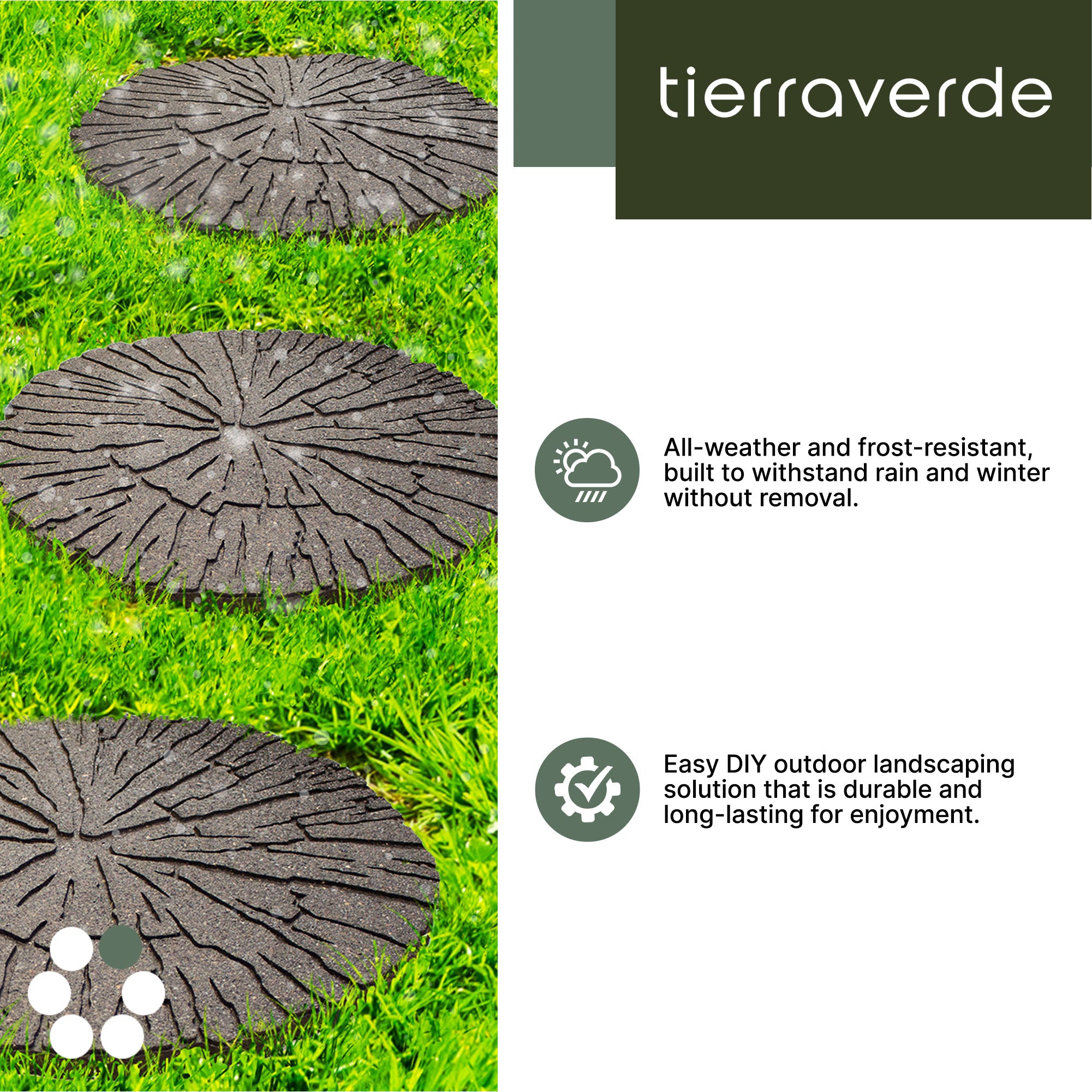 TierraVerde 4 Pack 18x18" Cracked Log Round Decorative Stepping Stones, Brown - VMInnovations