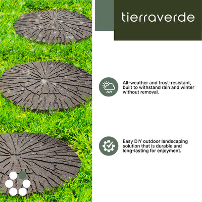 TierraVerde 4 Pack 18x18" Cracked Log Round Decorative Stepping Stones, Brown - VMInnovations