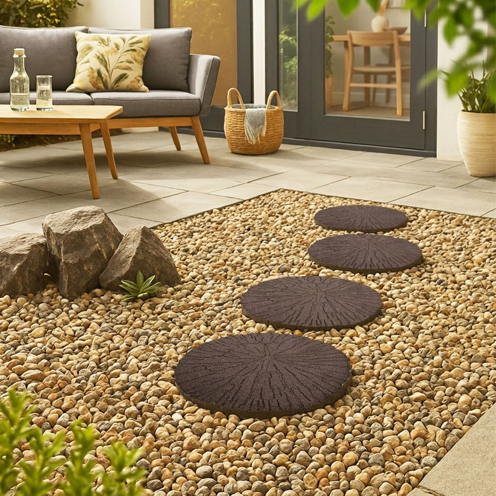 TierraVerde 4 Pack 18x18" Cracked Log Round Decorative Stepping Stones, Brown - VMInnovations