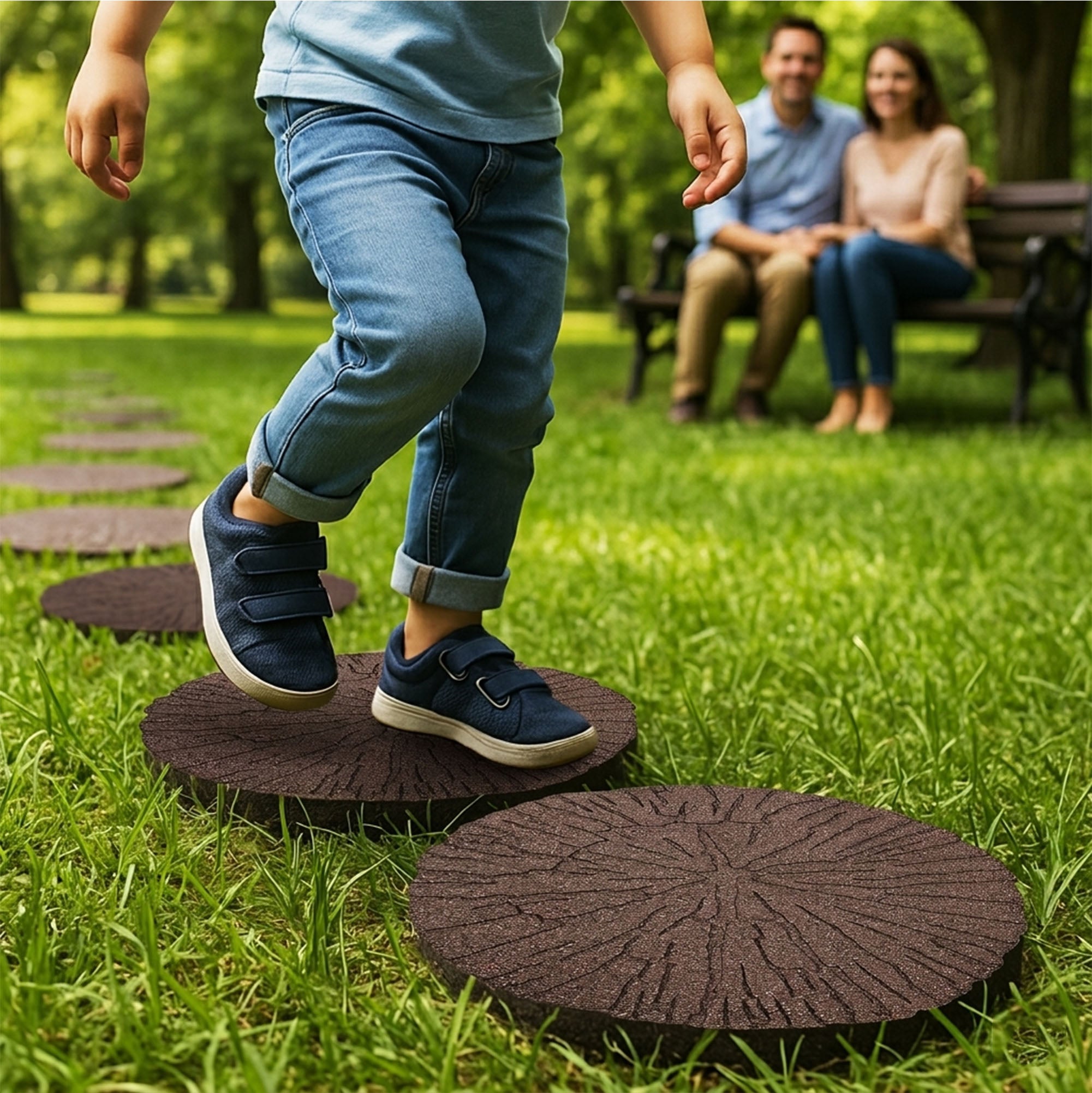 TierraVerde 4 Pack 18x18" Cracked Log Round Decorative Stepping Stones, Brown - VMInnovations