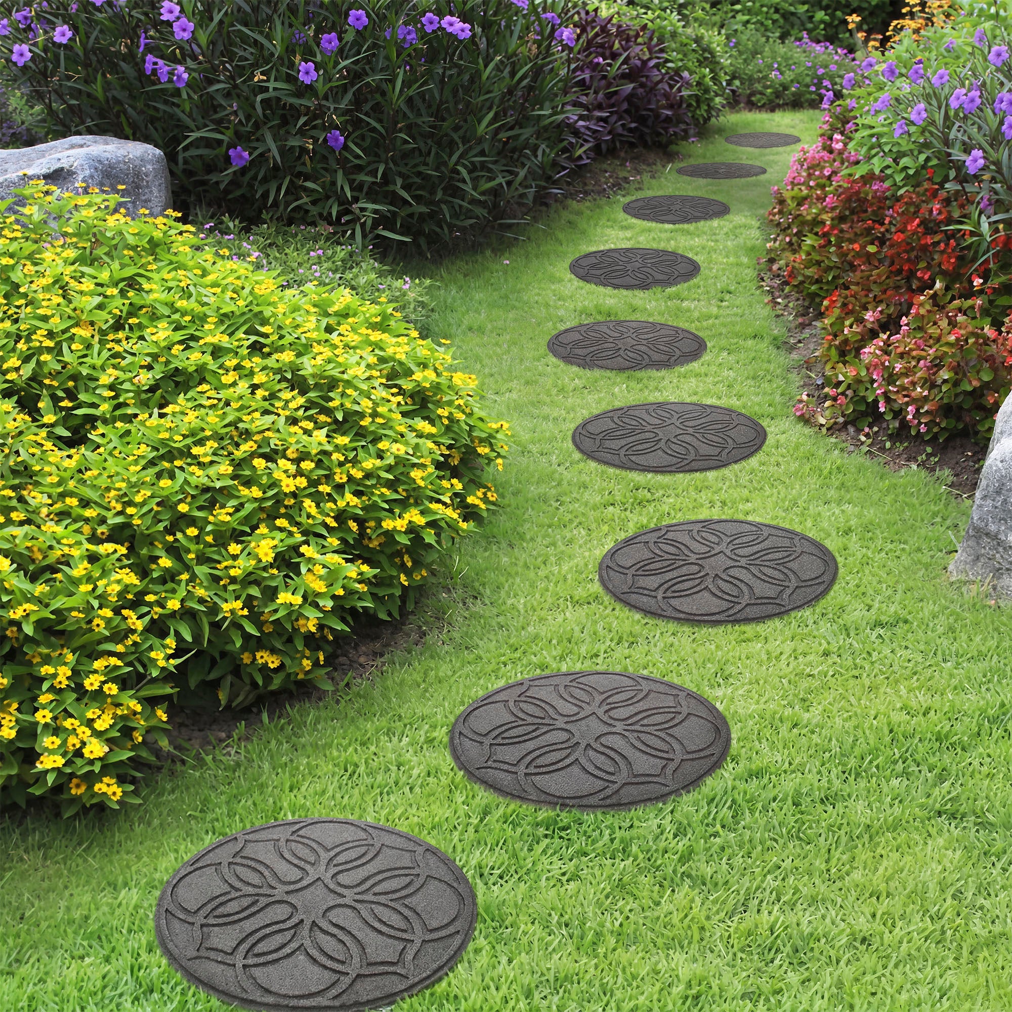 TierraVerde 4 Pack 18" x 18" Pendant Round Decorative Stepping Stones, Grey - VMInnovations