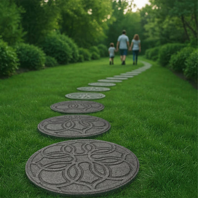 TierraVerde 4 Pack 18" x 18" Pendant Round Decorative Stepping Stones, Grey - VMInnovations