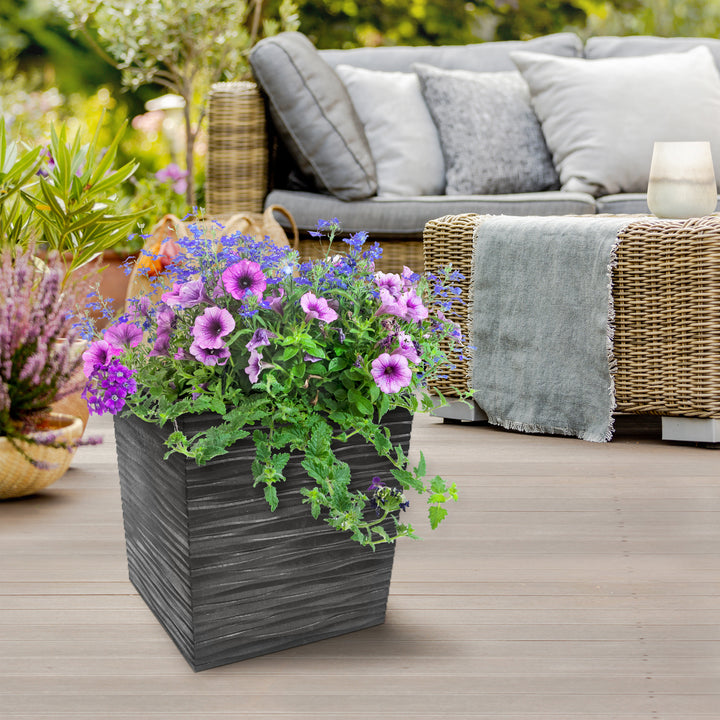 Tierra Verde 14" Citadel Serenity Outdoor Planter, Self Watering Design, Black