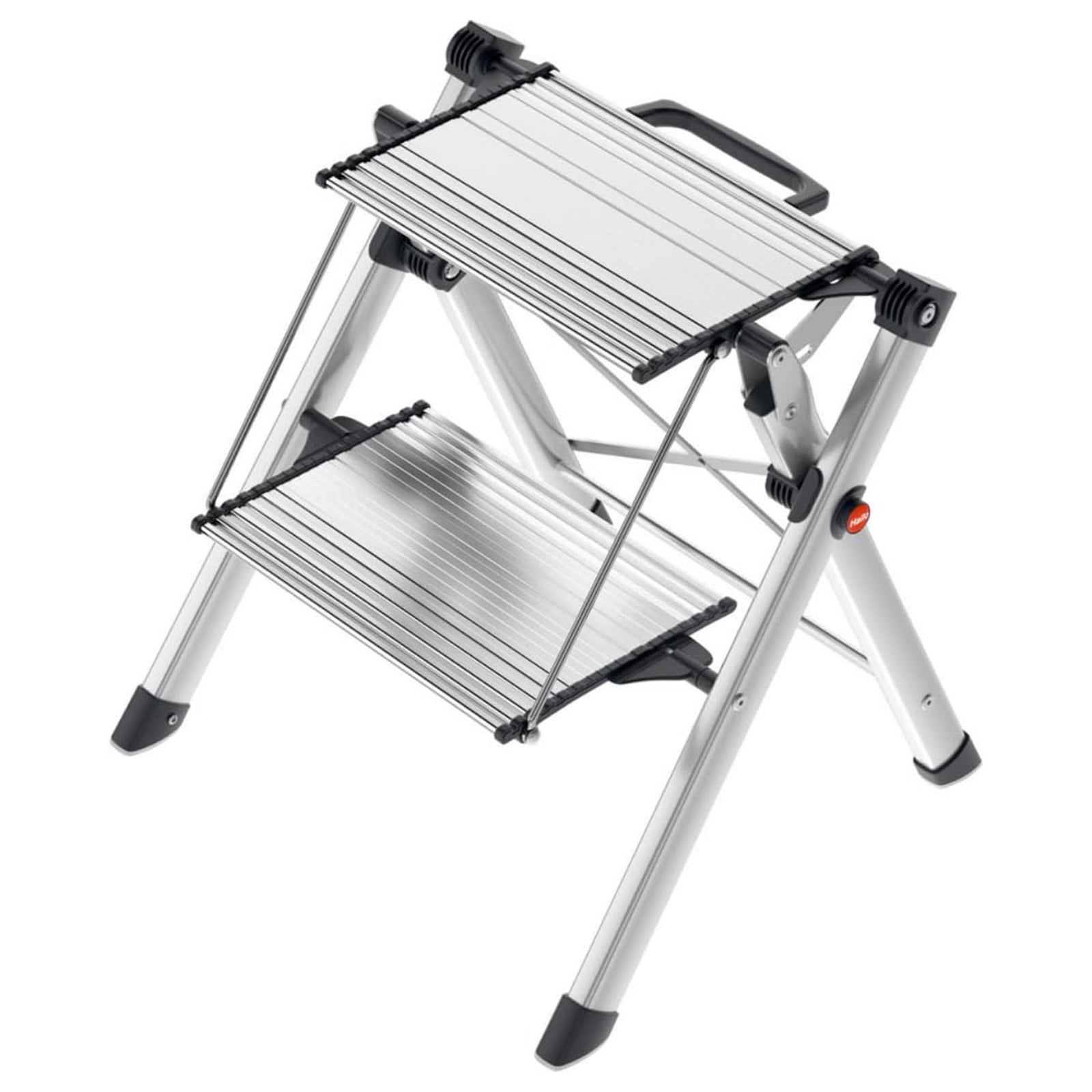 Hailo Folding 2 Step Non-Slip Stool for Home and Kitchen, MK80, Silver/Black - VMInnovations