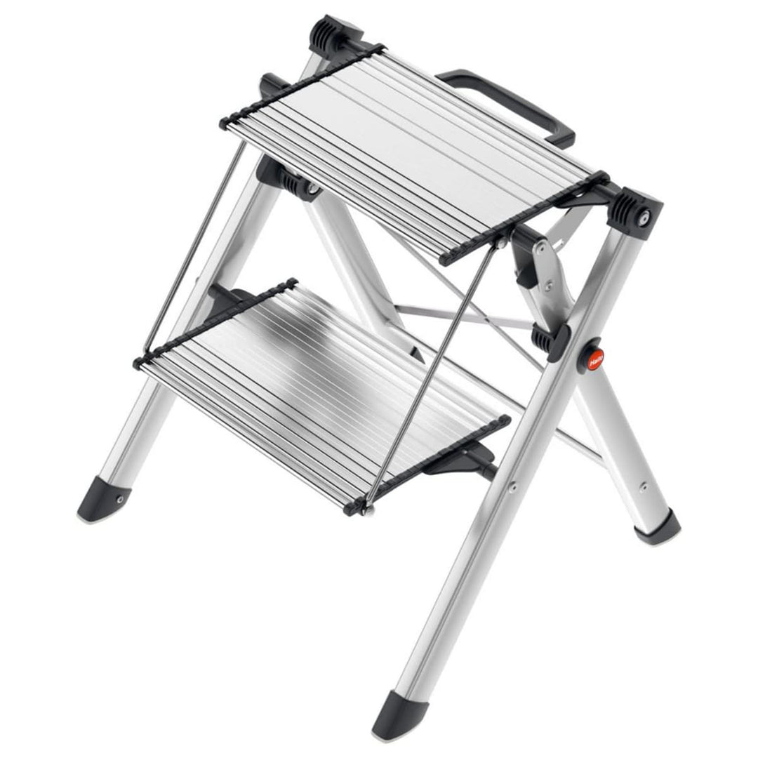 Hailo Folding 2 Step Non-Slip Stool for Home and Kitchen, MK80, Silver(Open Box)