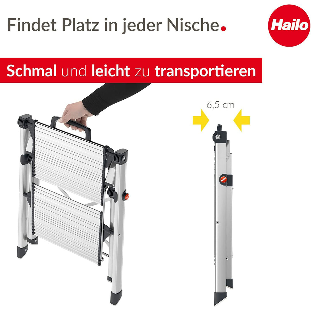 Hailo Folding 2 Step Non-Slip Stool for Home and Kitchen, MK80, Silver(Open Box)