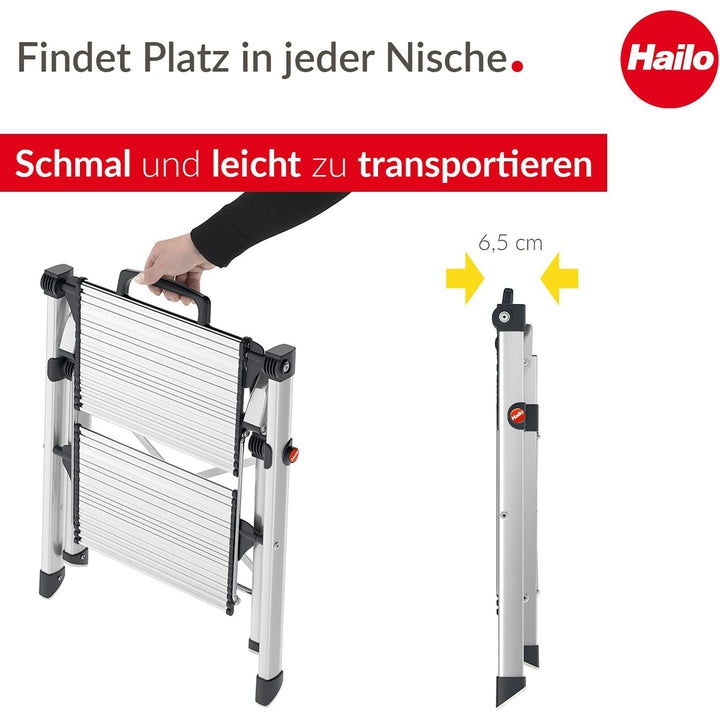 Hailo Folding 2 Step Non-Slip Stool for Home and Kitchen, MK80, Silver(Open Box)
