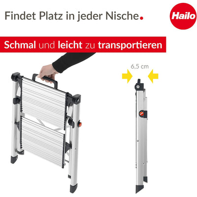 Hailo Folding 2 Step Non-Slip Stool for Home and Kitchen, MK80, Silver/Black - VMInnovations