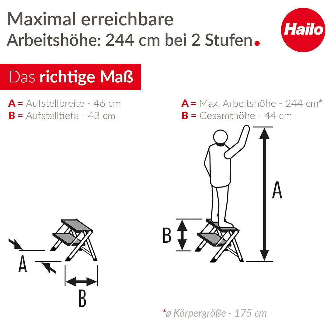 Hailo Folding 2 Step Non-Slip Stool for Home and Kitchen, MK80, Silver(Open Box)