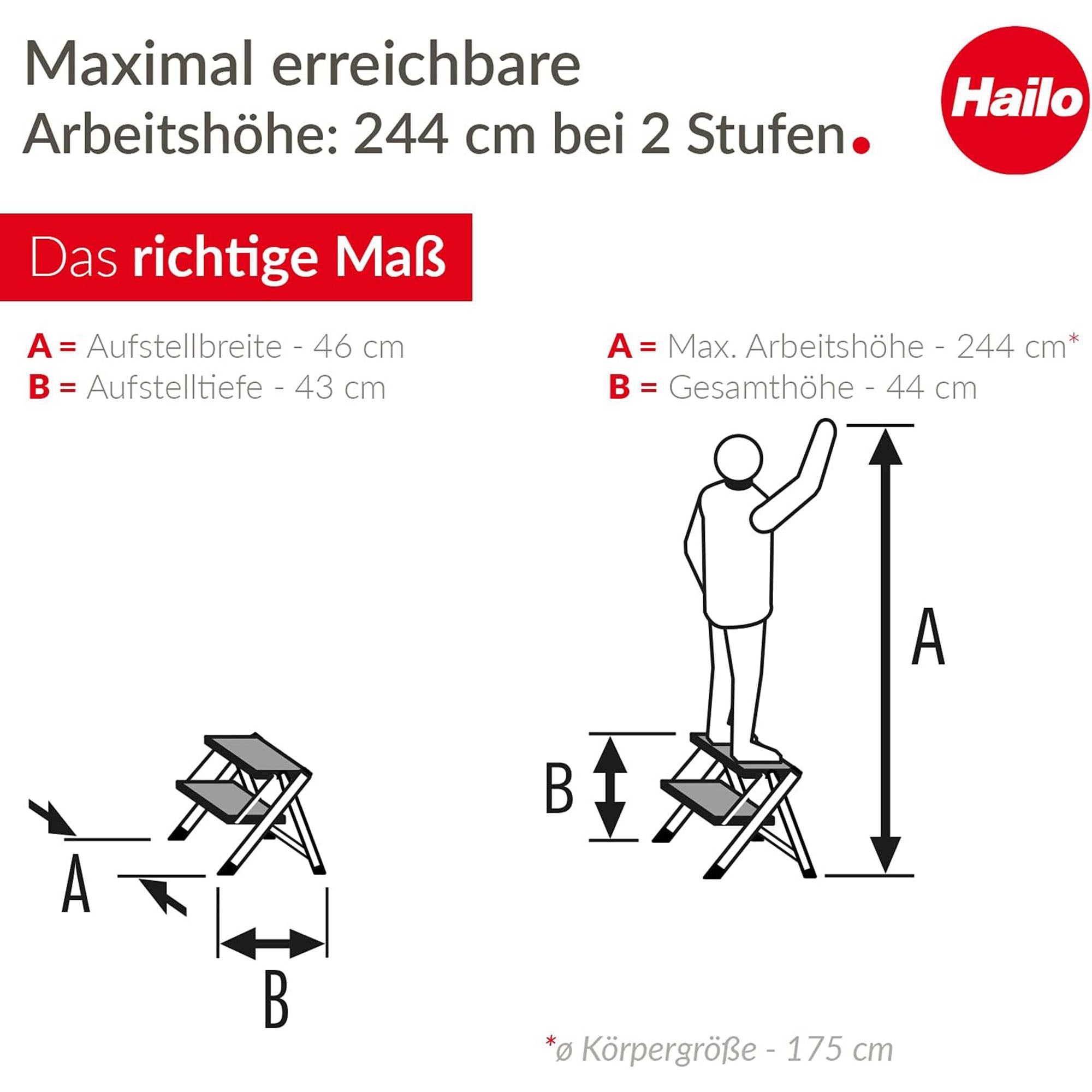 Hailo Folding 2 Step Non-Slip Stool for Home and Kitchen, MK80, Silver/Black - VMInnovations
