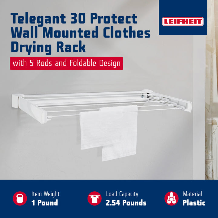 Leifheit Telegant 30 Protect Wall Dryer, Folding Laundry Drying Rack w/ 3m Space