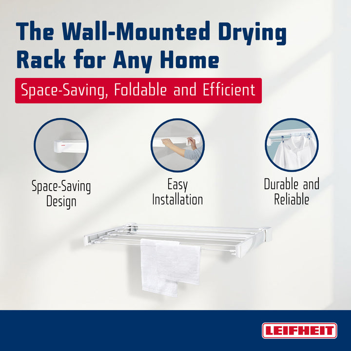 Leifheit Telegant 30 Protect Wall Dryer, Folding Laundry Drying Rack w/ 3m Space