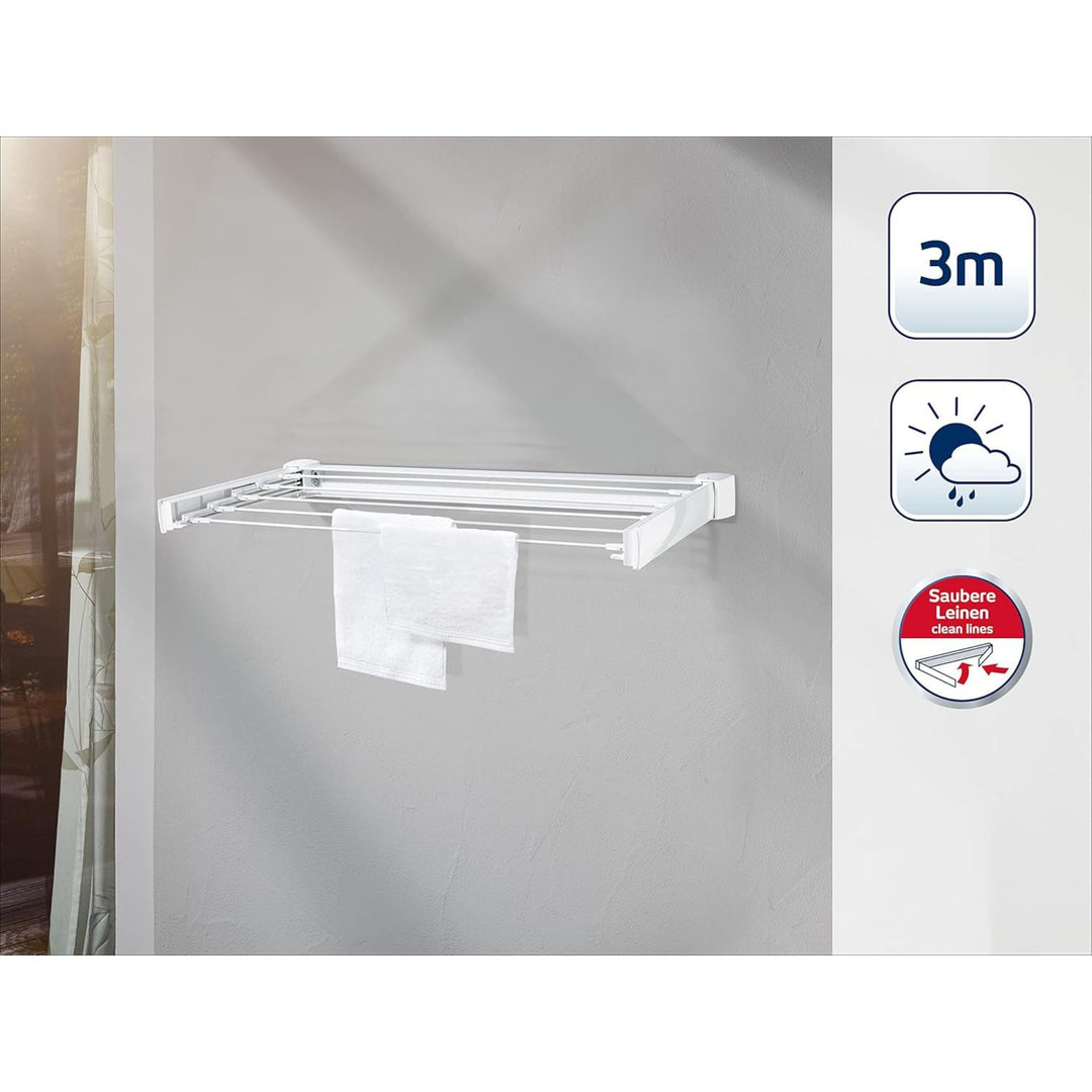 Leifheit Telegant 30 Protect Wall Dryer, Folding Laundry Drying Rack w/ 3m Space