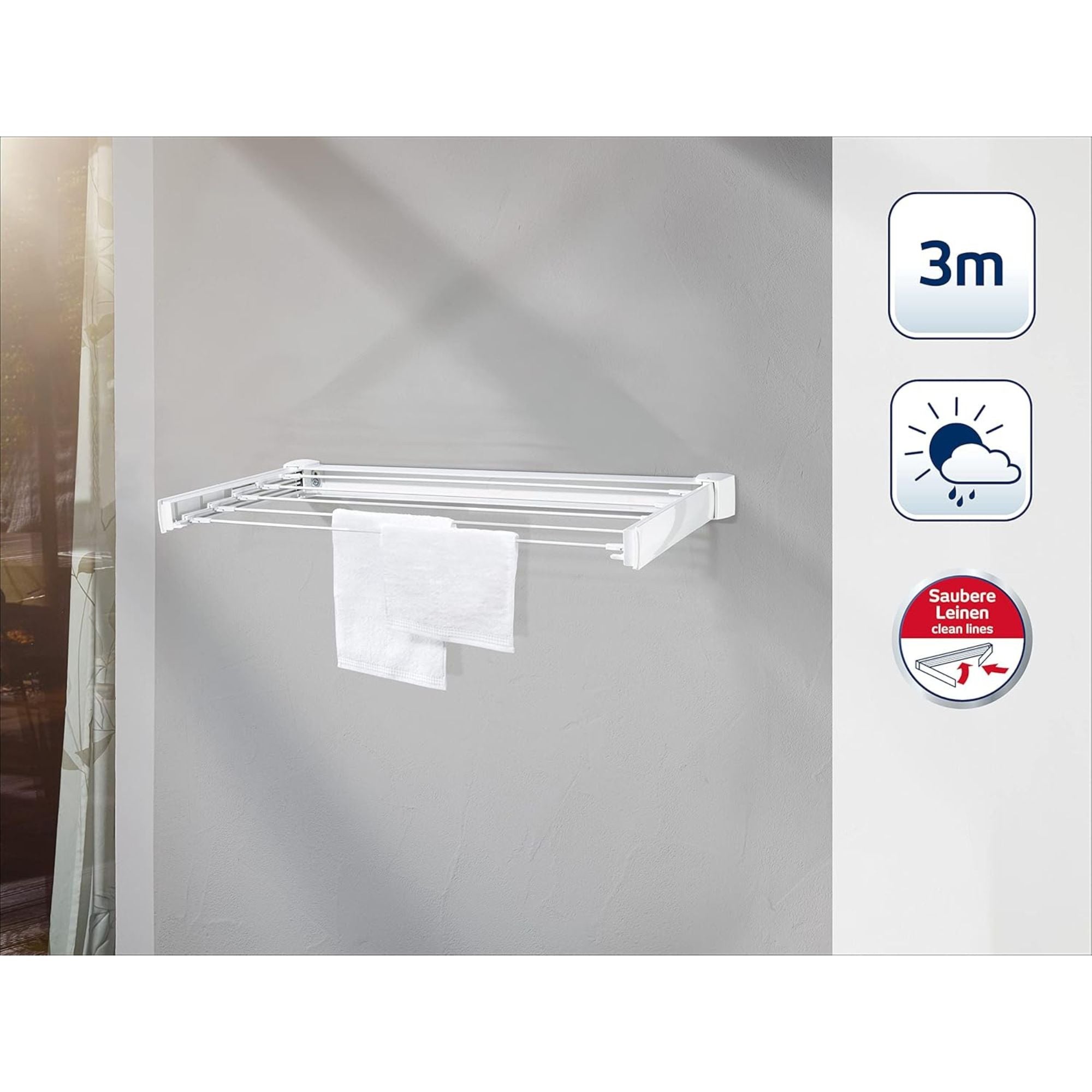 Leifheit Telegant 30 Protect Wall Dryer, Folding Laundry Drying Rack w/ 3m Space - VMInnovations