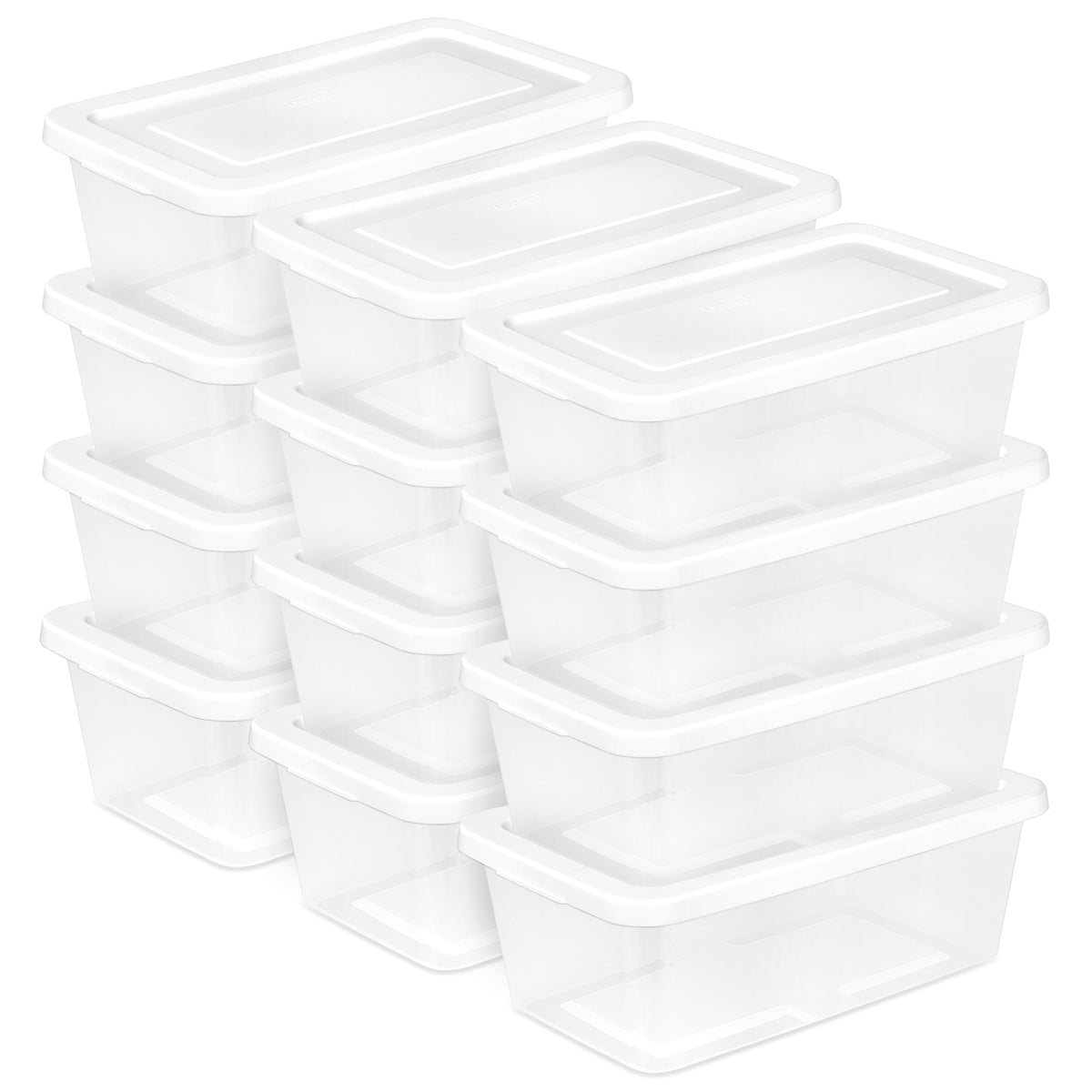Sterilite 6 Quart Storage Box Stackable Bin with Lid, Plastic Container, 12 Pack - VMInnovations