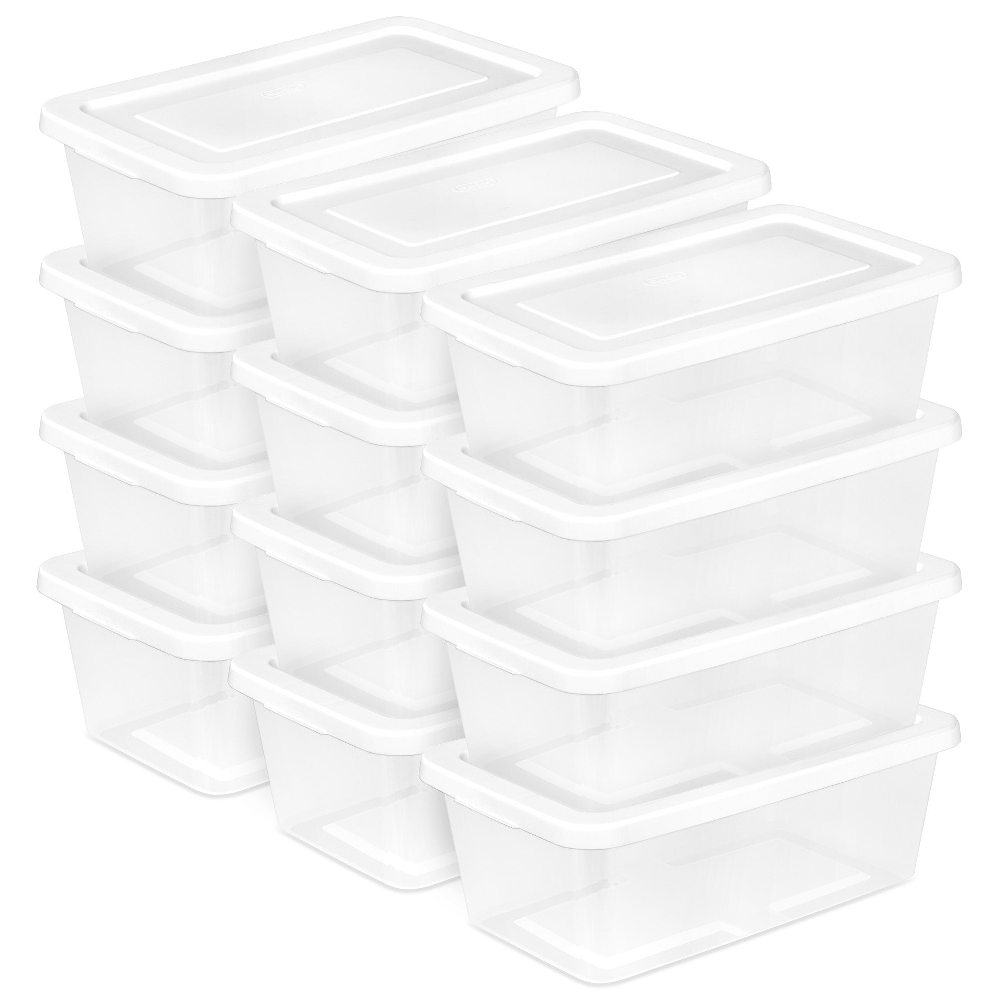 Sterilite 6 Quart Storage Box Stackable Bin with Lid, Plastic Container, 12 Pack - VMInnovations